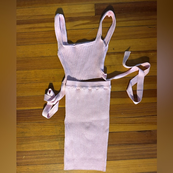 Pink Ribbed Crop Top and Skirt Set - Picture 2 of 2